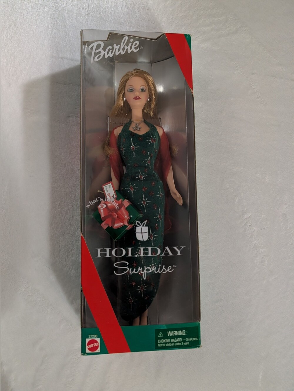 Vintage 2000 Barbie Holiday Surprise, Green Gown & Red Shawl, Unopened Box